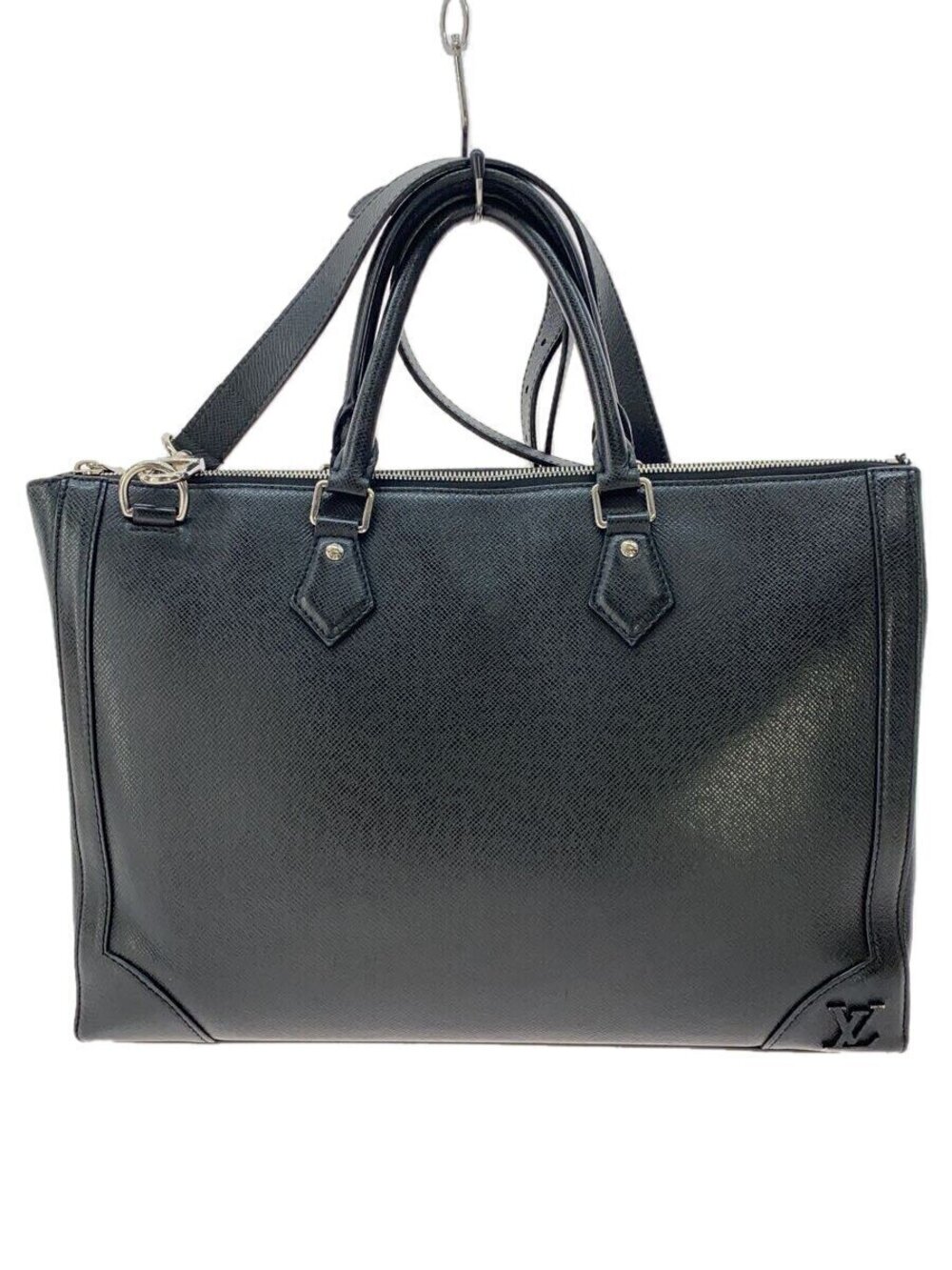 LOUIS VUITTON Slim Briefcase Taiga Leather Black Solid